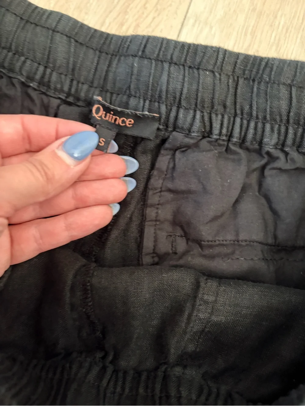 Quince 100% European Linen Black High-Waist Drawstring Shorts